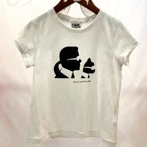 Karl Lagerfeld Kids White Short Sleeve T-Shirt with Black Silhouette - Size 5